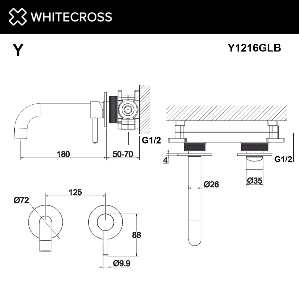 Смеситель для умывальника скрытого монтажа WHITECROSS Y (брашированное золото)