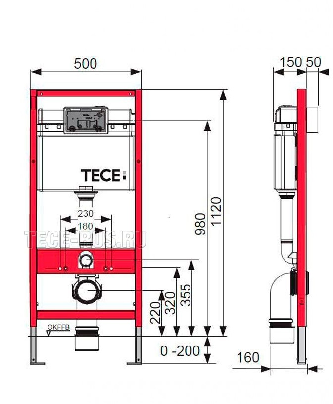 Комплект для установки подвесного унитаза tecebase